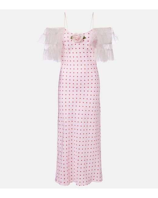 Rodarte Pink Floral-Applique Printed Silk Slip Dress