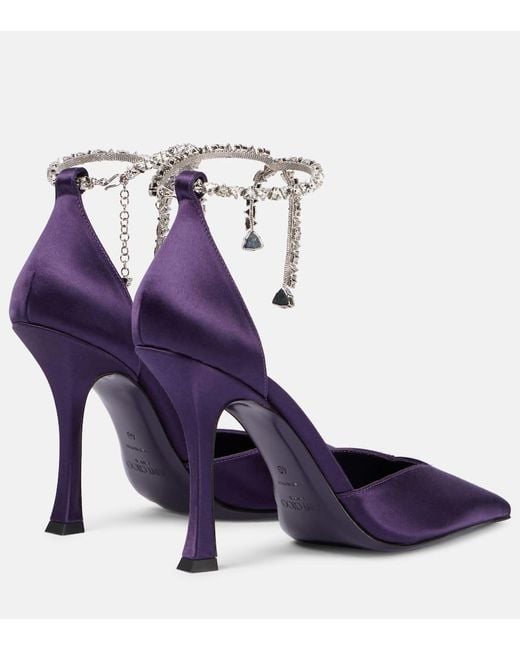 Jimmy Choo Blue Stevie 100 Embellished Satin Pumps