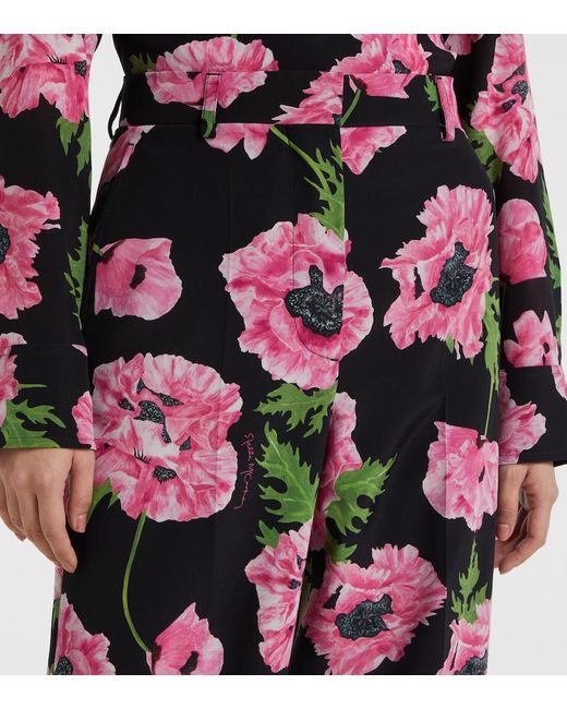 Stella McCartney Red Poppy Floral Wide-Leg Pants