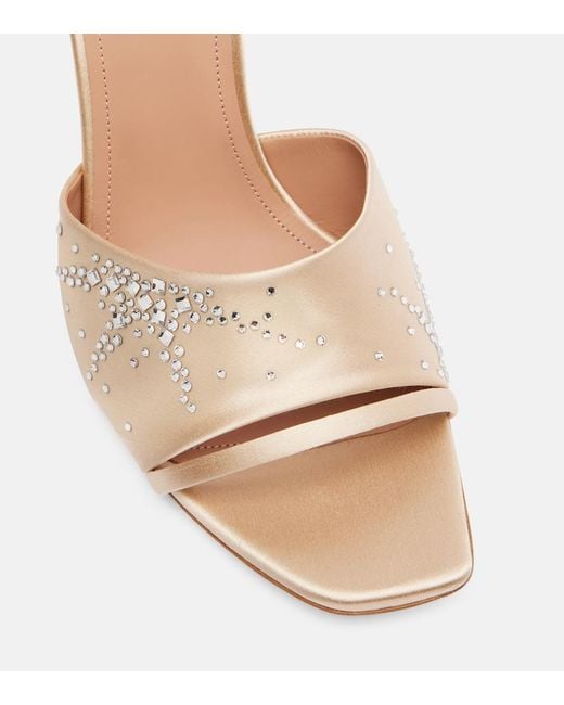 Malone Souliers Natural Roxanne 90 Embellished Satin Mules