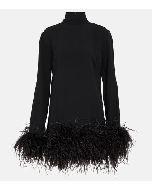 ‎Taller Marmo Black Piccolo Ubud Feather-trimmed Minidress