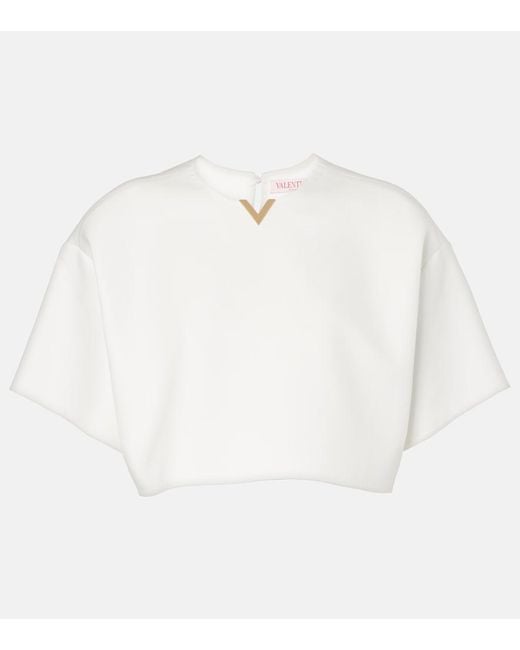 Valentino White Vgold Cotton Gabardine Crop Top