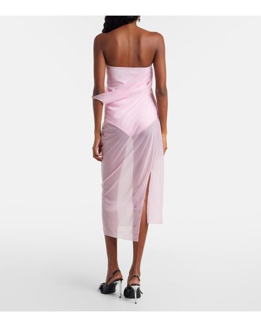Courreges Pink Draped Sheer Jersey Crepe Midi Dress