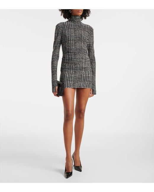 Norma Kamali Black Turtleneck Plaid Minidress