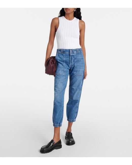 Citizens of Humanity Blue Agni Mid-Rise Twill Tapered Pants