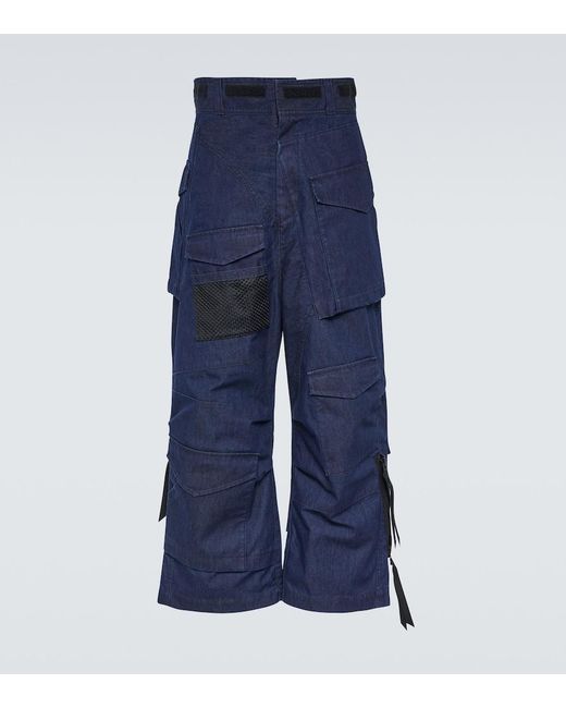 Junya Watanabe Blue Deconstructed Denim Cargo Pants for men