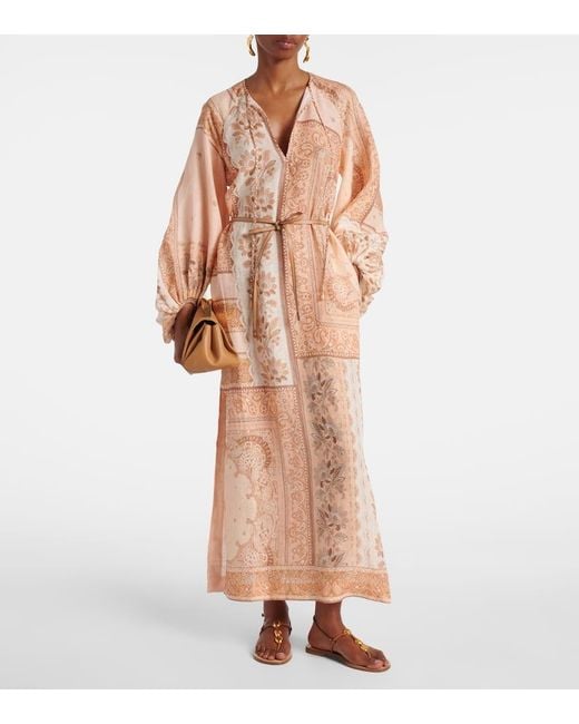 Zimmermann Natural Lucky Printed Linen Midi Dress