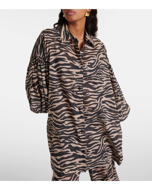The Attico Gray Zebra-print Puff-sleeve Oversized Shirt