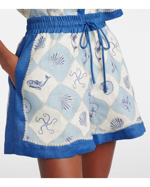 ALÉMAIS Blue Bedruckte High-Rise-Shorts Pia
