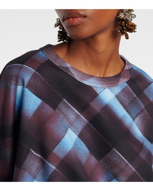 Dries Van Noten Blue Checked Cotton Sweatshirt