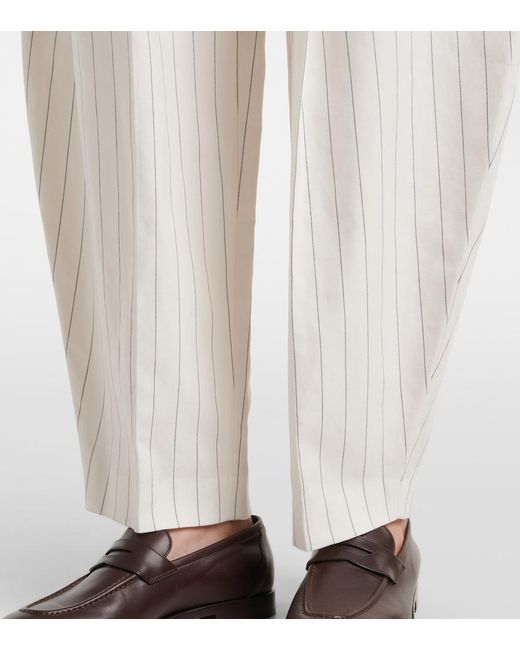 Ralph Lauren White Harlo Striped Cotton, Linen And Wool Pants