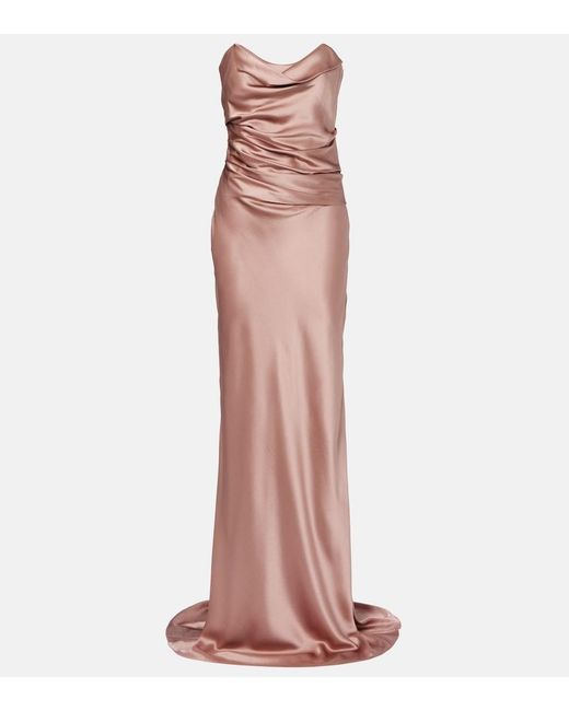 The Sei Pink Ruched Strapless Silk Satin Corset Dress