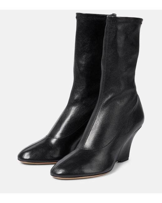 Khaite Black Apollo Wedge Leather Ankle Boots