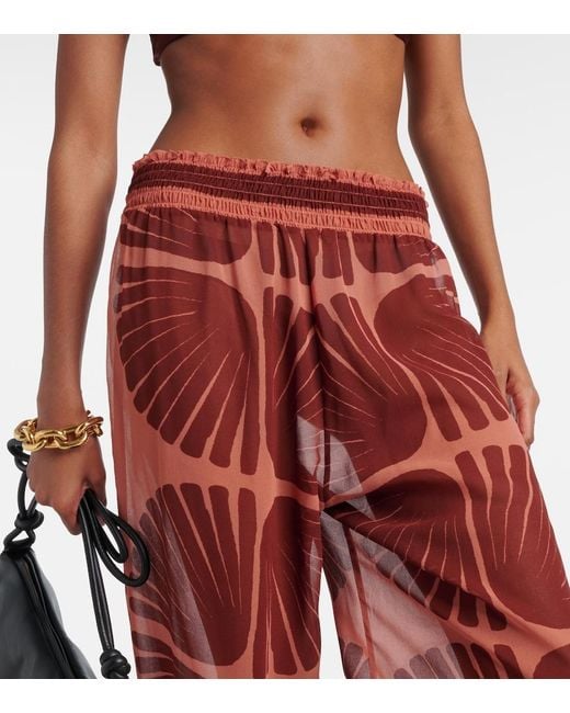 Johanna Ortiz Red Printed Georgette Wide-Leg Pants