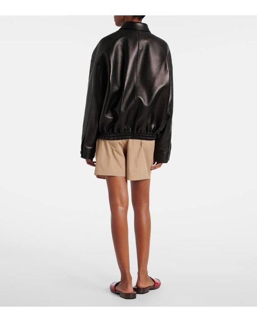 Veste En Cuir A Logo Miu Miu en coloris Black
