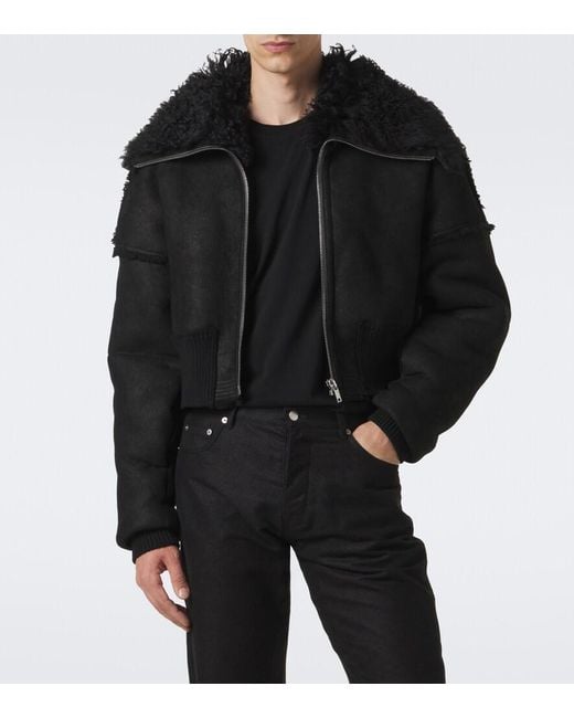Rick Owens Black Flight Cropped Leather Jacket for men