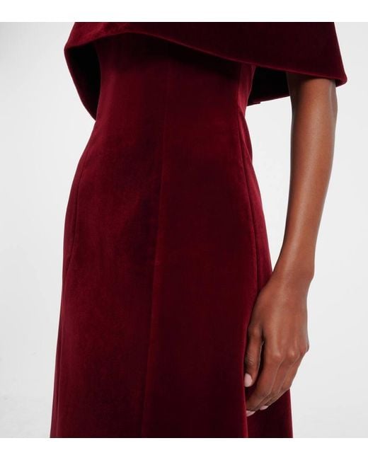 Emilia Wickstead Red Carita Off-Shoulder Cotton Velvet Midi Dress
