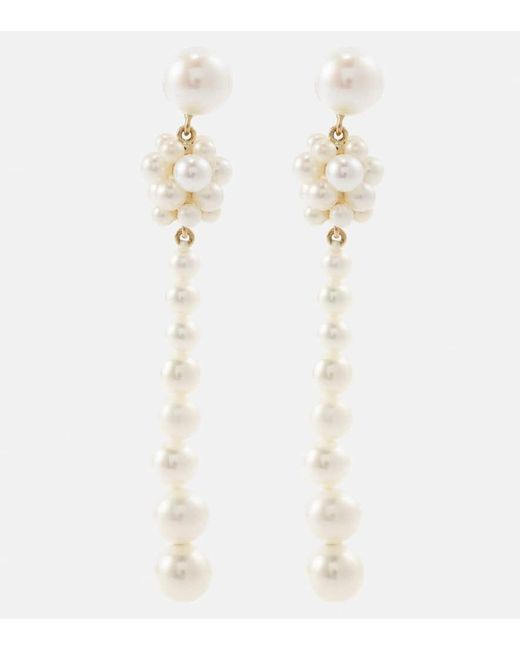 Sophie Bille Brahe White Colonna Perle 14kt Gold Drop Earrings With Pearls