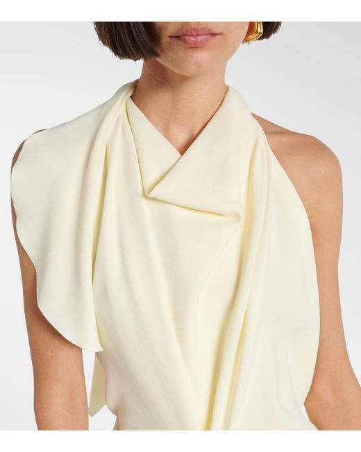 Victoria Beckham Natural Gathered Satin Crepe Midi Dress