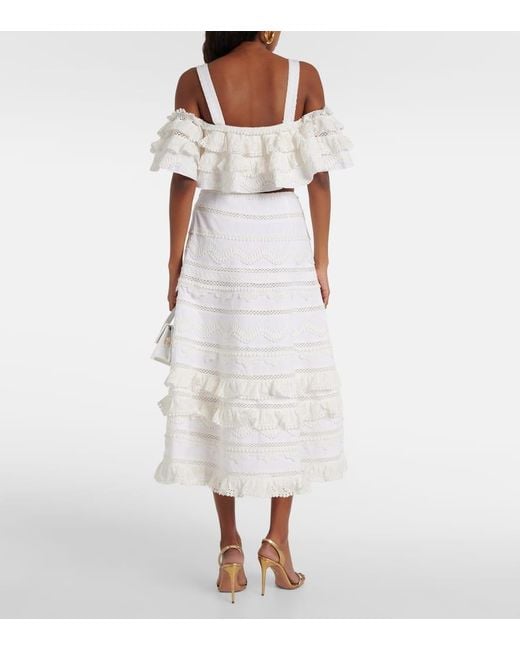 Falda midi de algodon bordada Carolina Herrera de color White