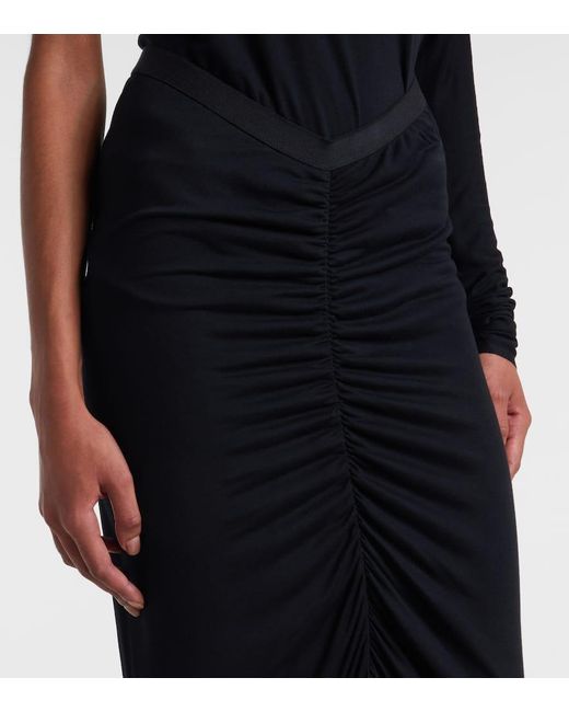 Rick Owens Black Poppy Ls Ruched Jersey Maxi Skirt