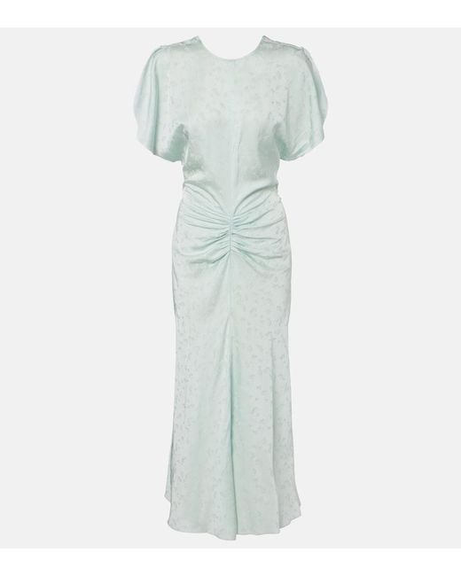 Victoria Beckham Green Gathered Jacquard Midi Dress