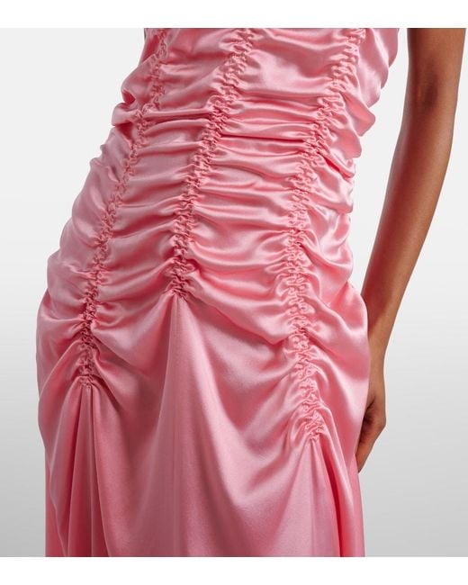 Khaite Pink Raina Ruched Silk Satin Midi Dress