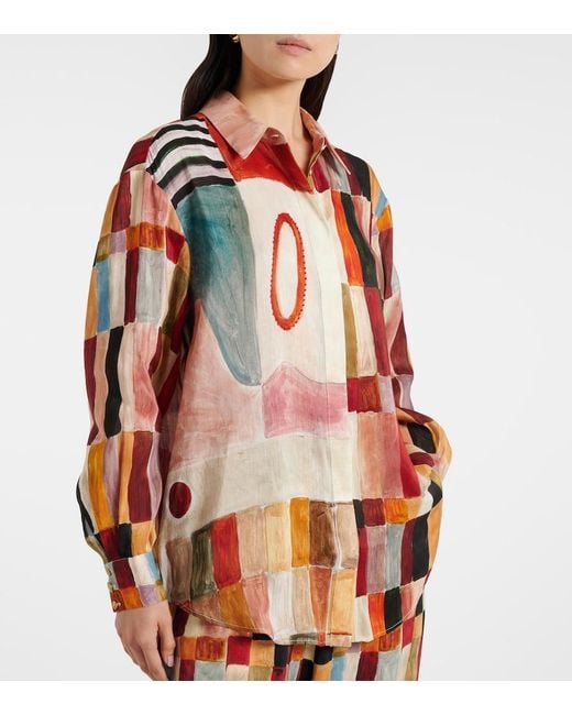 ALÉMAIS Orange X Lrnce Marjorelle Printed Linen And Silk Shirt