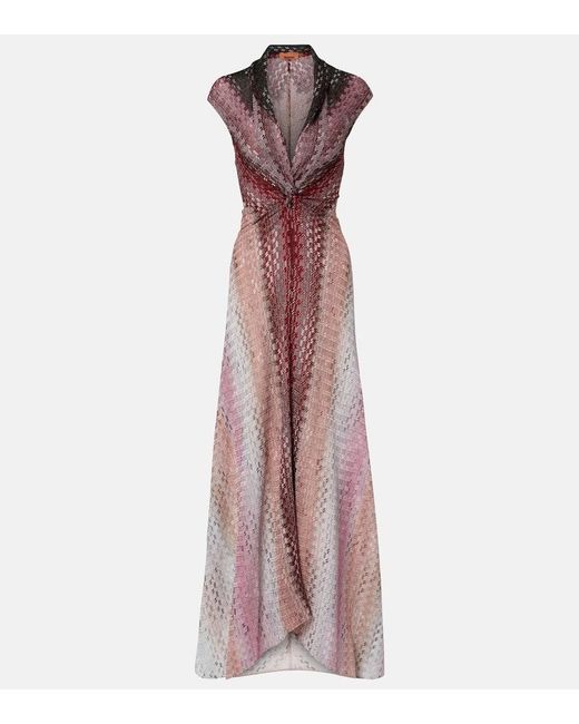 knee length dresses for ladies Pleated Bodice Metallic Lame Long Dress w/ Leg Slit 3XL / Dusty Rose