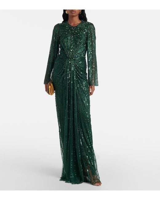 Jenny Packham Green Anja Sequined Gown