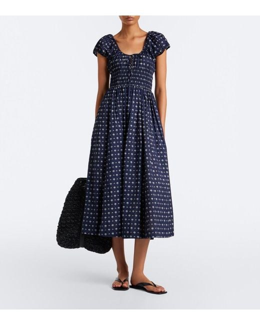 Doen Blue Quinn Printed Cotton Poplin Midi Dress
