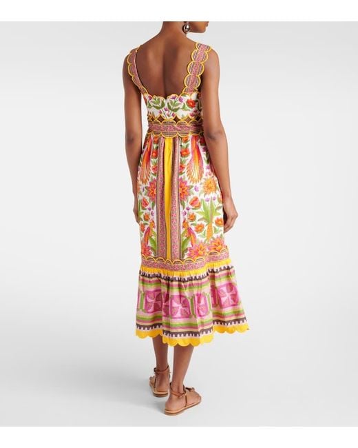 Vestido Largo En Mezcla De Lino Farm Rio de color White