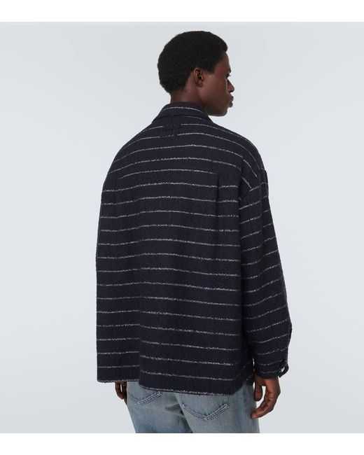 Miu Miu Blue Striped Wool-Blend Boucle Jacket for men
