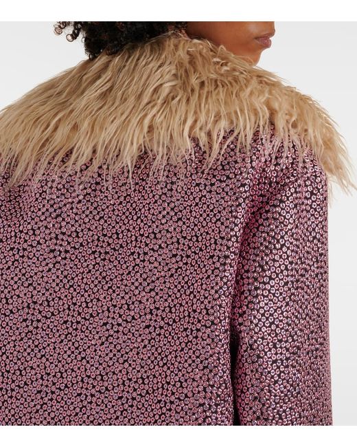 Dries Van Noten Purple Jacke Aus Jacquard Mit Faux Fur