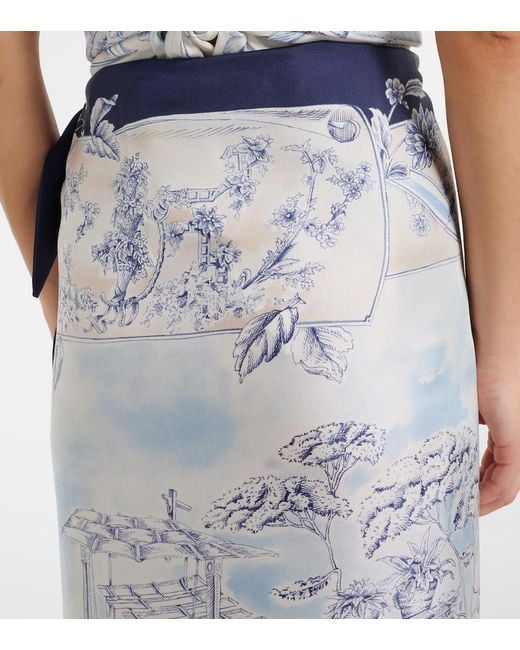 Ferragamo Blue Printed Silk Wrap Skirt