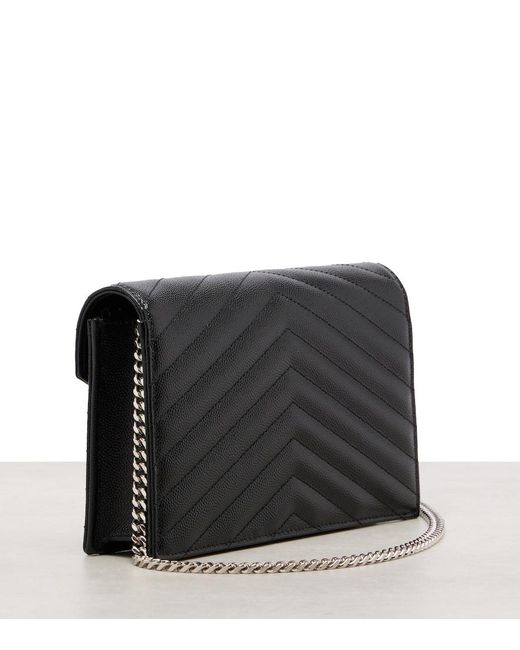 Saint Laurent Black Cassandre Envelope Small Leather Wallet On Chain