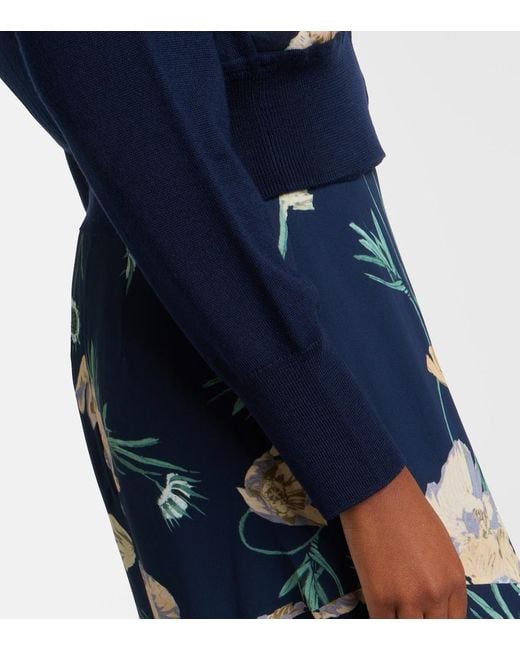 Erdem Blue Floral Wool Cardigan
