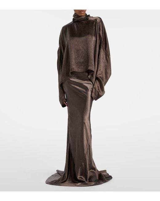 Rick Owens Brown Satin Maxi Skirt