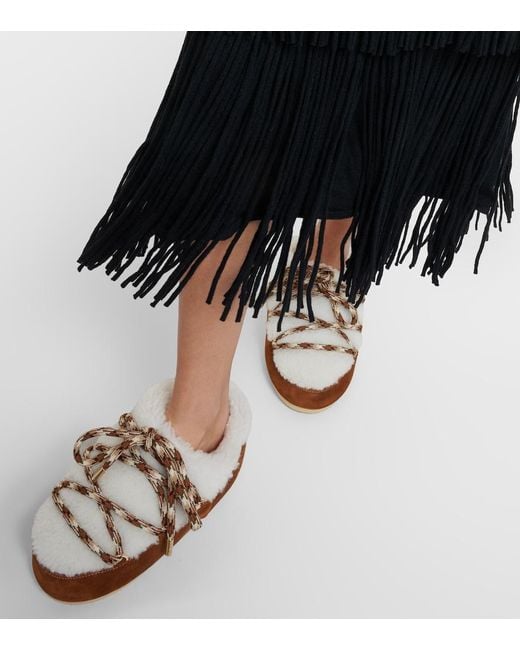 Moon Boot Brown Slippers Aus Veloursleder Mit Shearling