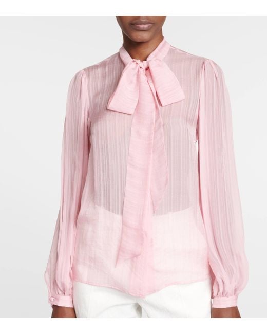 Etro Pink Bow-detail Silk Blouse