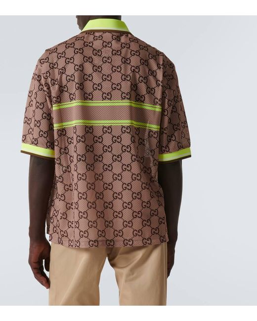 Gucci Natural GG Printed Mesh Polo Shirt for men