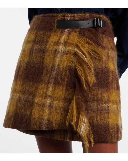 Loewe Brown Checked Mohair And Wool Miniskirt
