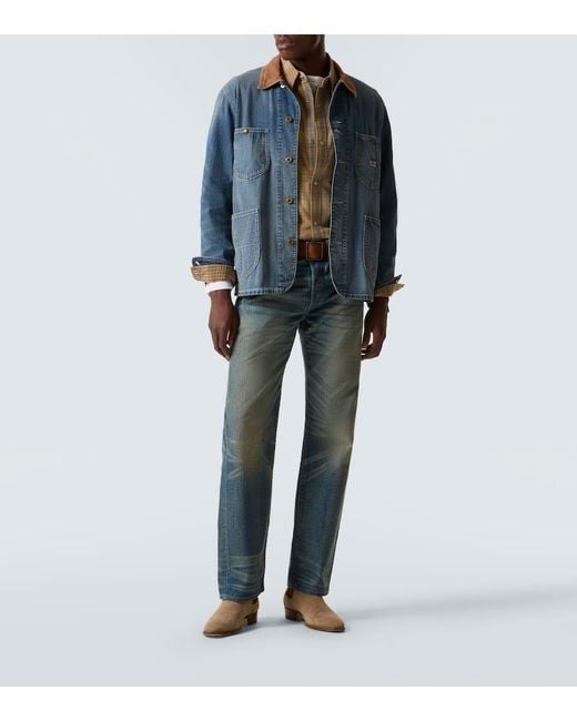 RRL Blue Stockton Corduroy-Trimmed Denim Jacket for men