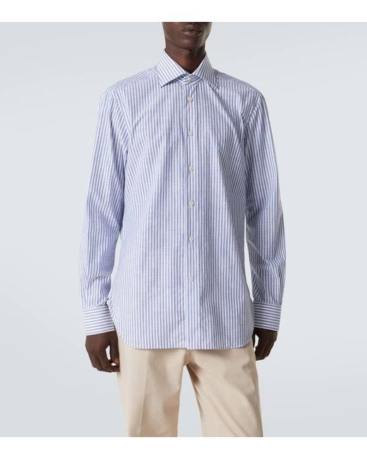 Kiton Blue Striped Cotton Shirt for men