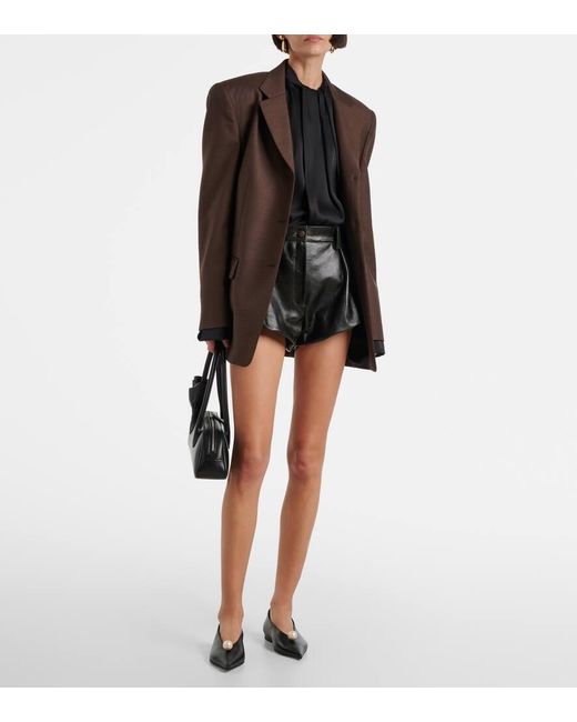 Magda Butrym Black Pleated Flared Leather Shorts