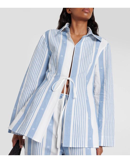 Givenchy Blue 4g Striped Cotton And Linen Shirt