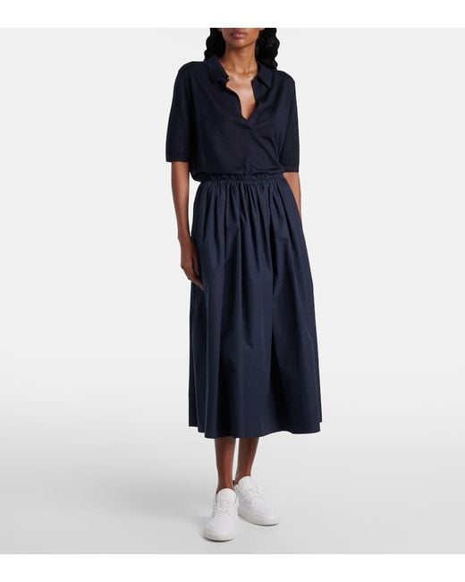 Gabriela Hearst Blue Chiara Cotton Poplin Midi Skirt