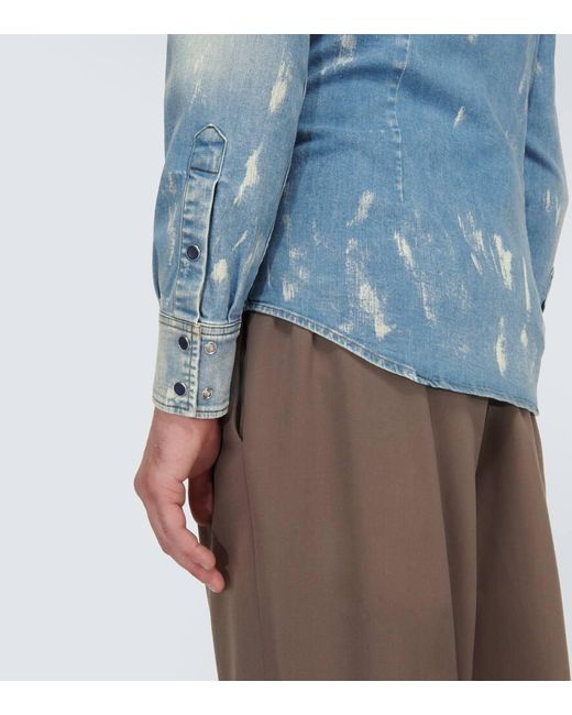 Camicia di jeans distressed di Dolce & Gabbana in Blue da Uomo