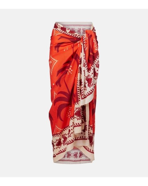 Johanna Ortiz Red Printed Cotton Beach Cover-Up