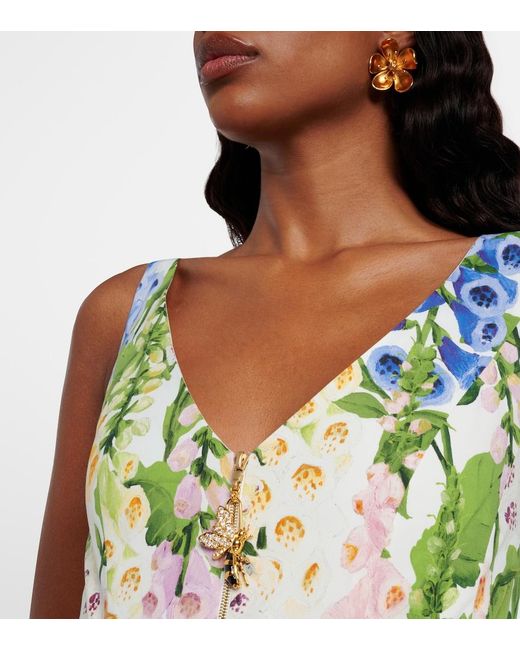 Oscar de la Renta White Floral Poplin Cocktail Dress
